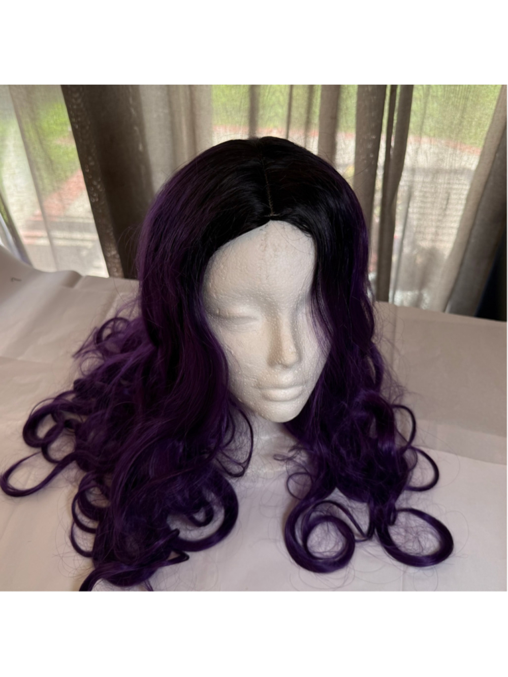 Purple black long hair wig punk whimsigoth alt Halloween costume acrylic adult